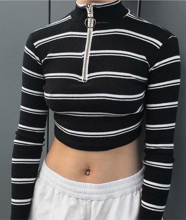 Áo crop top len thun dây kéo Mã: AX3970