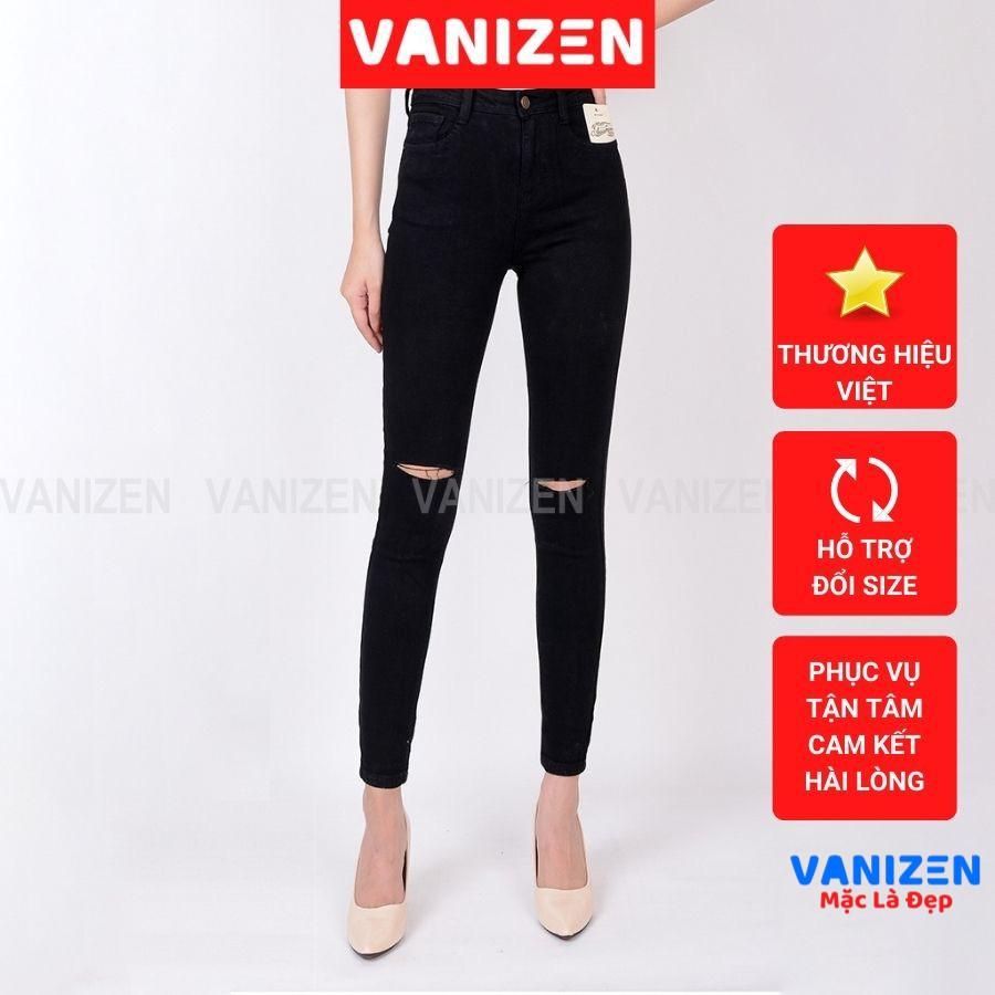 Quần Jean Nữ Co Giãn Cạp Siêu Cao Kiểu Rách Gối Đen Trắng Kèm ảnh thật VANIZEN Shop mã 052