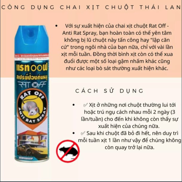 Sản xua đuổi chuột an Toàn RAT OFF Thái Lan chai xịt 200ml