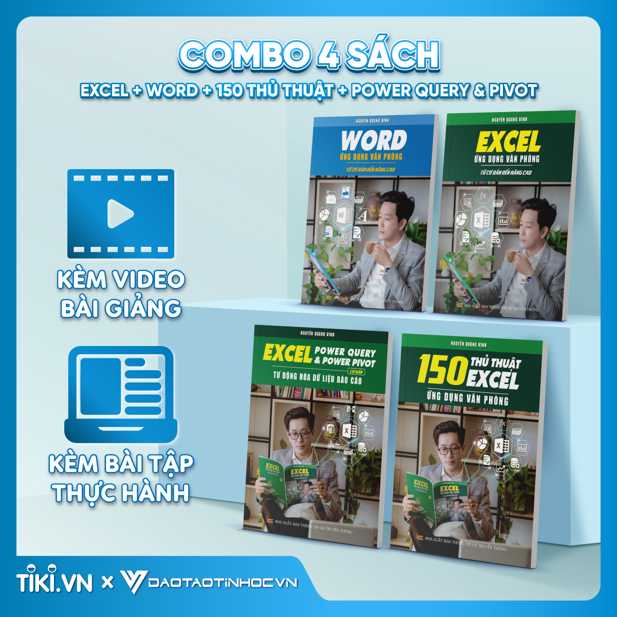 Combo 4 Sách Word, Excel Cơ Bản Đến Nâng Cao, Power Query &amp; Power Pivot Và 150 Thủ Thuật Kèm Video Khóa Học