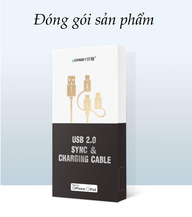 Dây cáp sạc và truyền dữ liệu 3 in 1, dài 0.5-1.5m UGREEN US186 - Hàng Chính Hãng