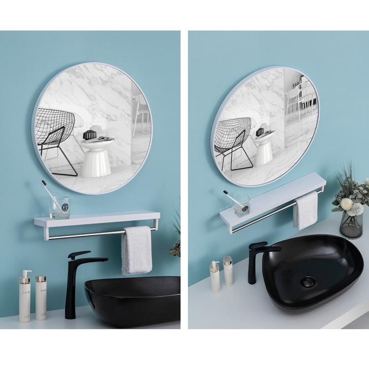 Gương tròn dán tường 50cm, kèm kệ để vật dụng và treo khăn tắm