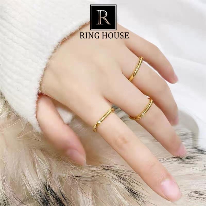 Nhẫn titan nữ nam vuông đính ngọc đẹp Ring House