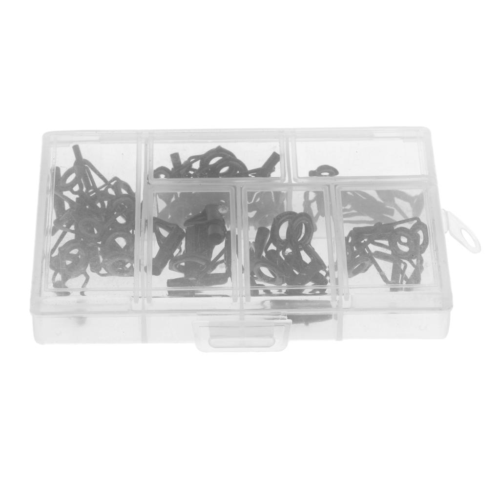40Pcs/Box Fishing Rod Guides Replacement Tip Ring Ceramic Guide Eye Rings