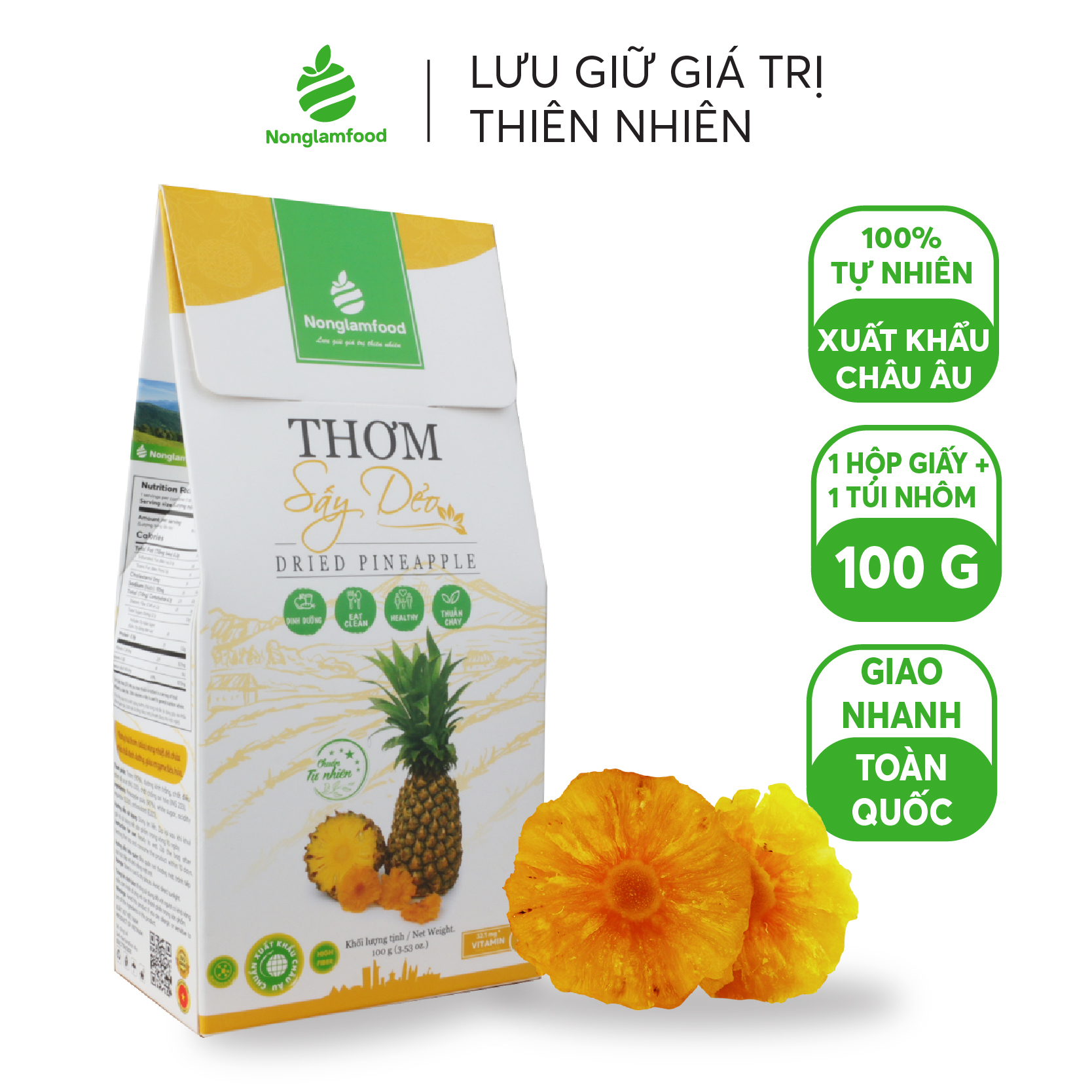 Thơm sấy dẻo Nonglamfood hộp 100g | Ăn vặt tốt cho sức khỏe | Healthy Snack