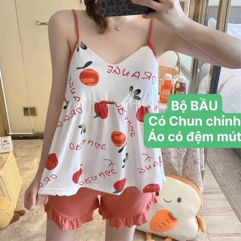 Bộ bầu MÙA HÈ quần đùi áo 2 dây tùy chỉnh có đệm mút mặc ở nhà