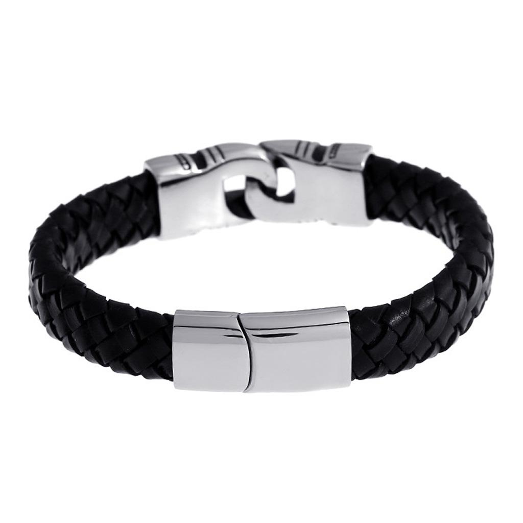 Stainless Steel Braided Leather Bracelet for Men Bangle Wrap Clasp