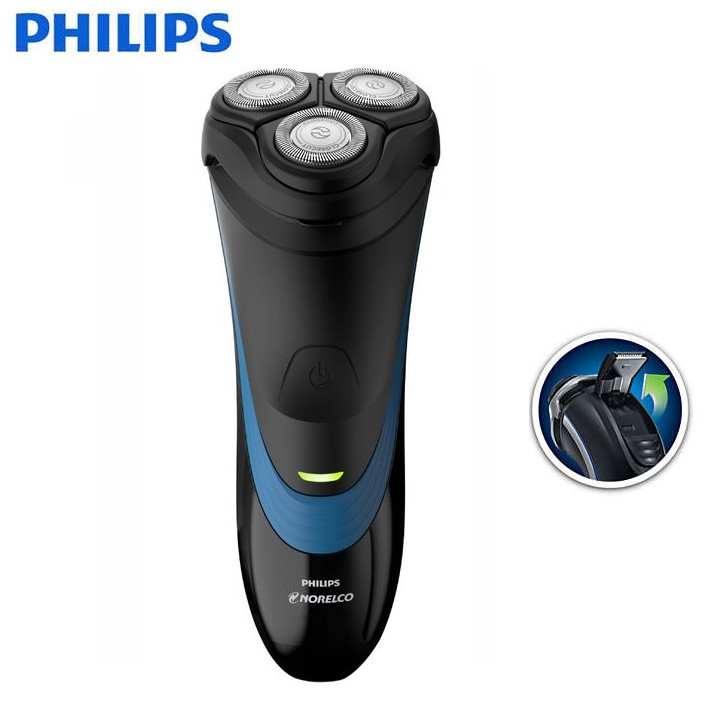 Máy cạo râu ba lưỡi tròn khô và ướt 2 trong 1 Philips Norelco S1560/81 Shaver 2100, thiết kế cả lưỡi cạo thẳng phần lưng máy- Hàng chính hãng