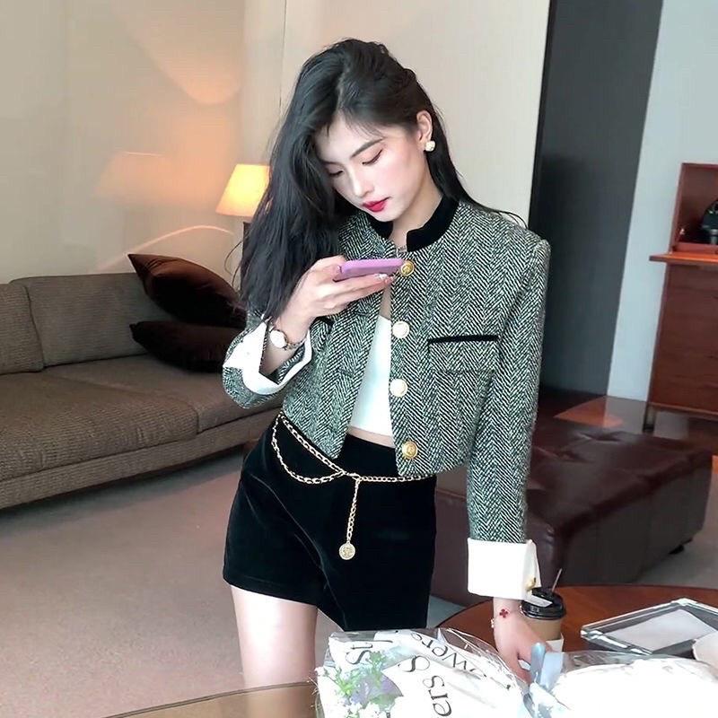 ÁO DẠ XÙ XƯƠNG CÁ PHỐI CỔ - TAY