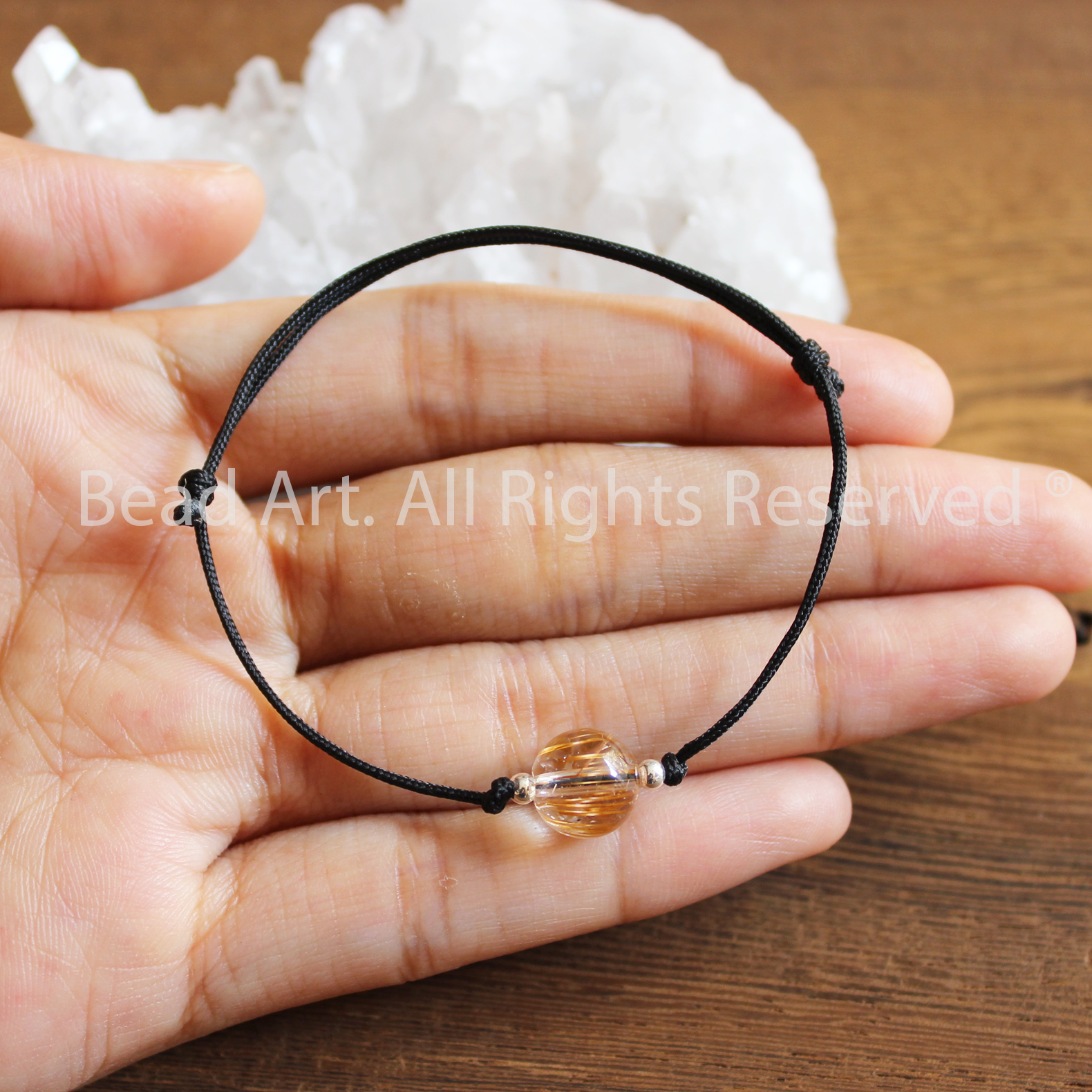 Vòng Tay Đá Thạch Anh Tóc Nâu Tự Nhiên 9MM, Brown Rutilated Quartz Loại AA Và Bạc 925, Hợp Mệnh Thổ, Kim, Vòng Tay Phong Thuỷ, Trang Sức, Chuỗi Hạt - Bead Art