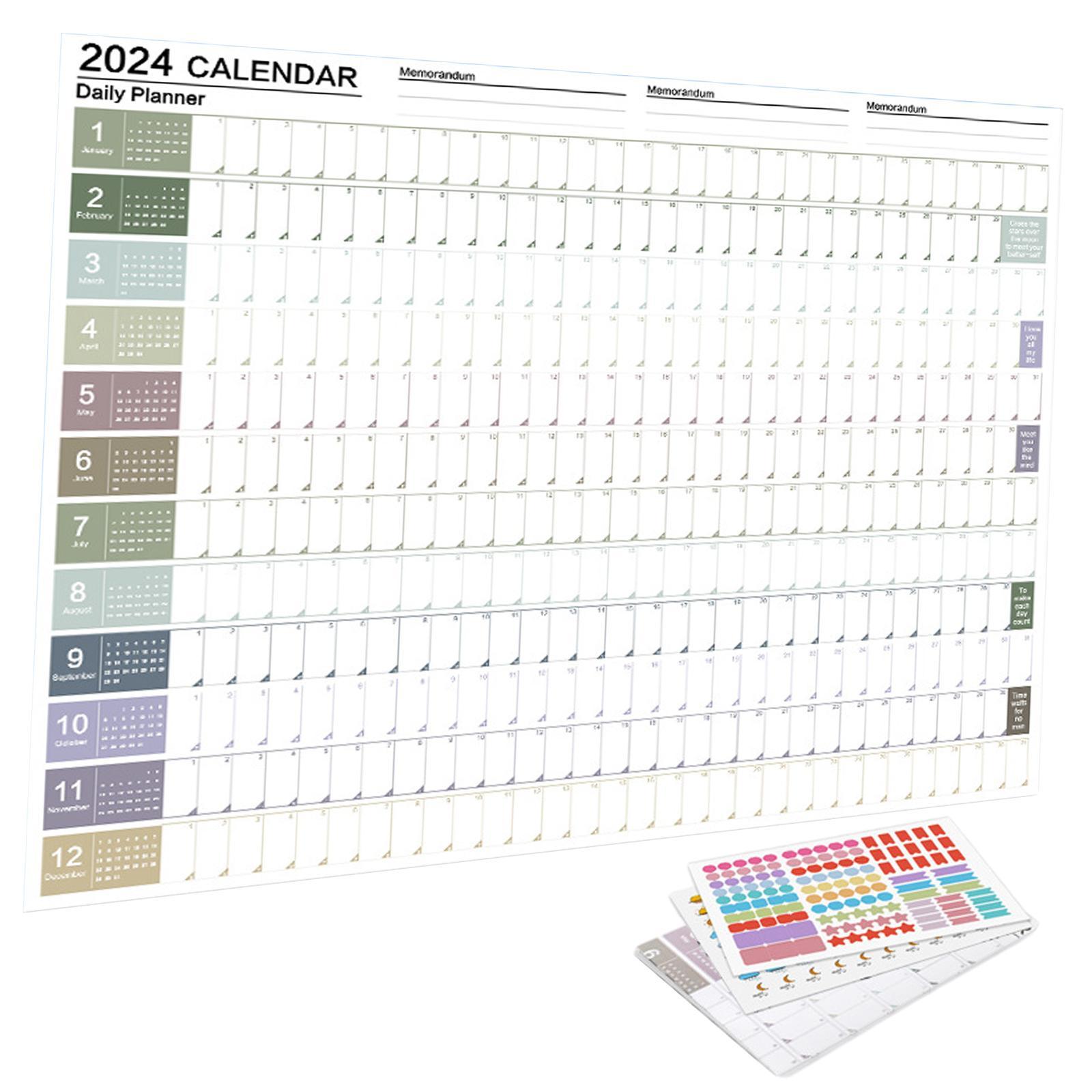 Wall Hanging Calendar Yearly Calendar Planner 2024 Memo Pad Daily Schedule Planner Sheet Foldable Annual Poster for Classroom Special Events