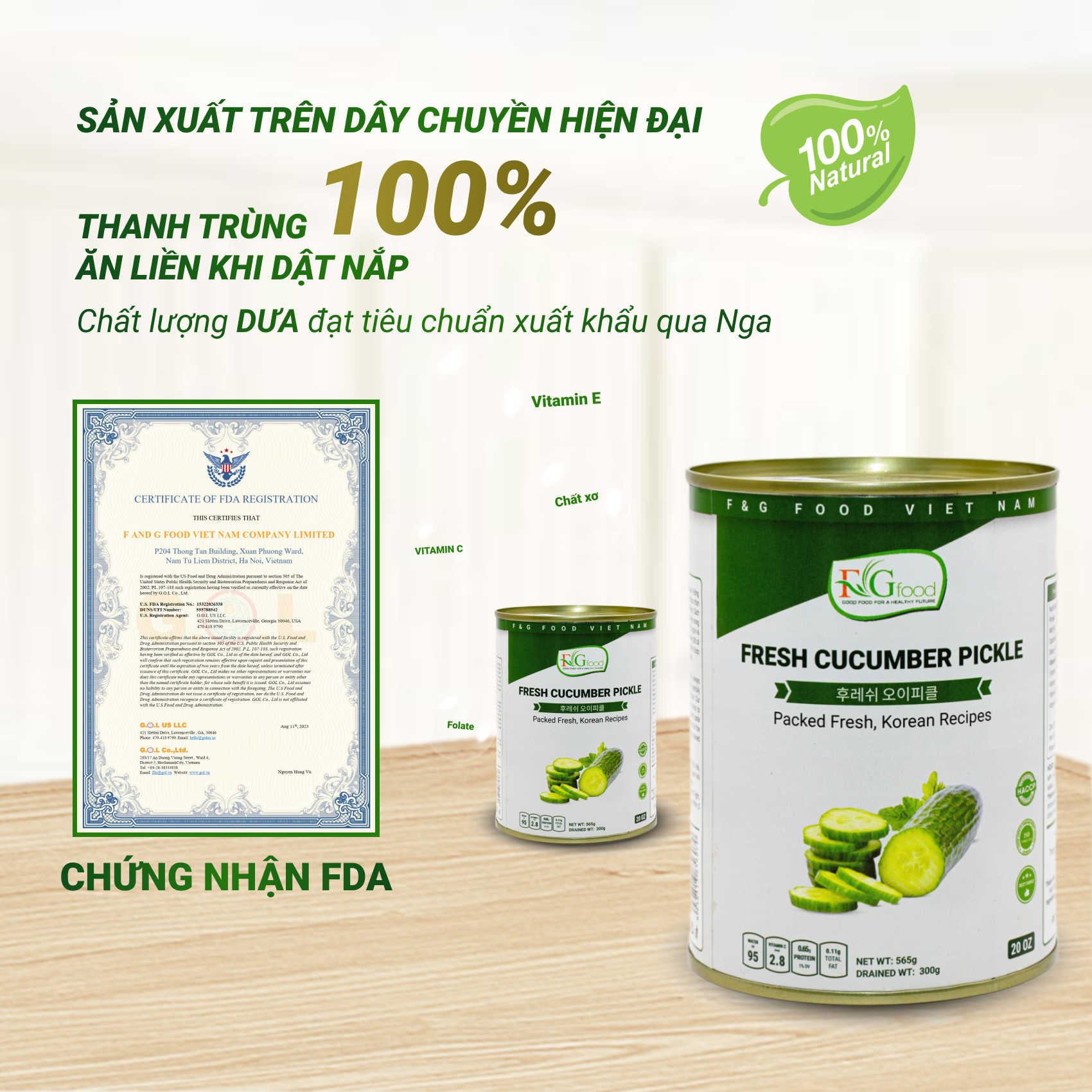 Dưa Chuột Bao Tử Cắt Lát Ngâm F&amp;G Food , Lon 565gr Ăn Kèm Thịt Nướng, Làm Gỏi Trộn