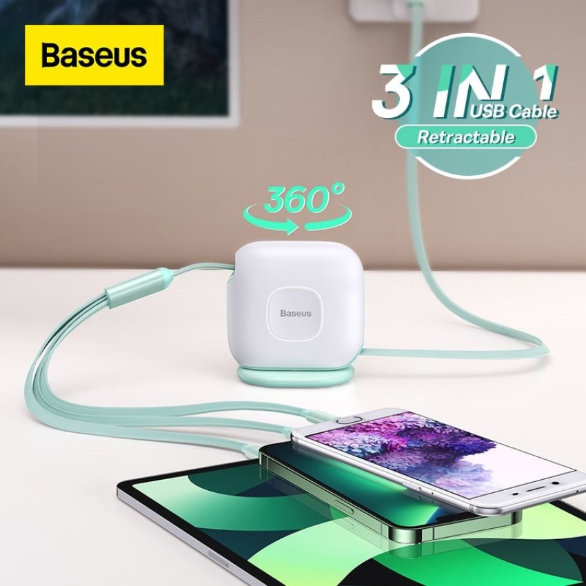 Cáp rút 3in1 Baseus Traction Series Retractable 3-in-1 Fast Charge Cable Desktop Organizer- hàng chính hãng
