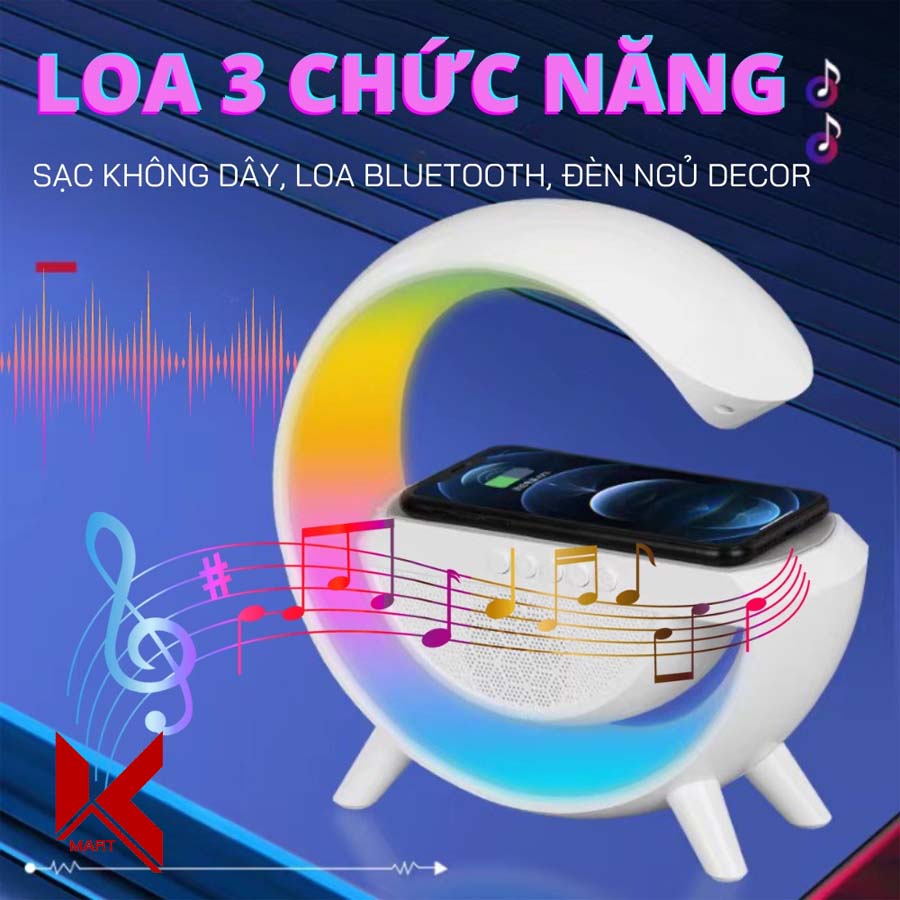 Loa bluetooth thông minh chữ G, kiêm sạc không dây 10W và đèn ngủ LED RGB - K-Mart