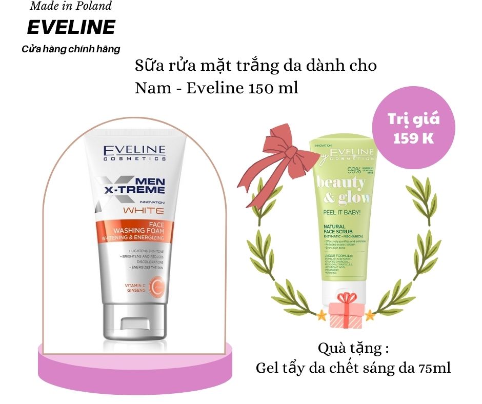 [ Tặng tẩy da chết sáng da ] Sữa rửa mặt nam Eveline Men X-treme trắng da 150ML