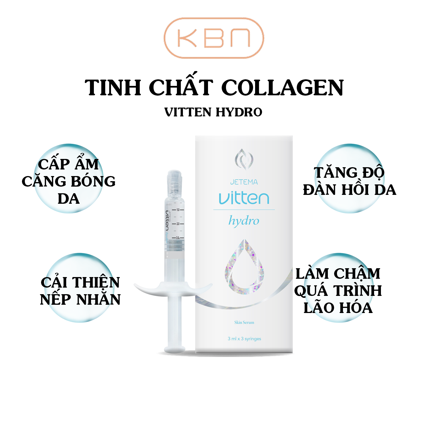 Tinh chất Collagen Vitten Hydro Jemeta Hàn Quốc - Dưỡng Trắng Cấp Ẩm Căng Bóng (3 Ống/ Hộp, 3ML/ Ống) (Hàng Chính Hãng)