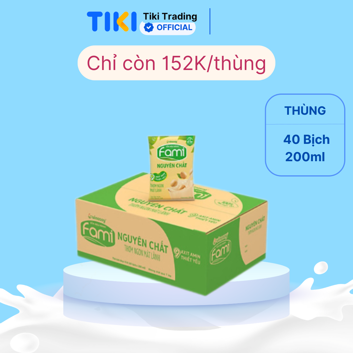 Thùng Sữa đậu nành Fami nguyên chất (200ml x 40 Bịch)
