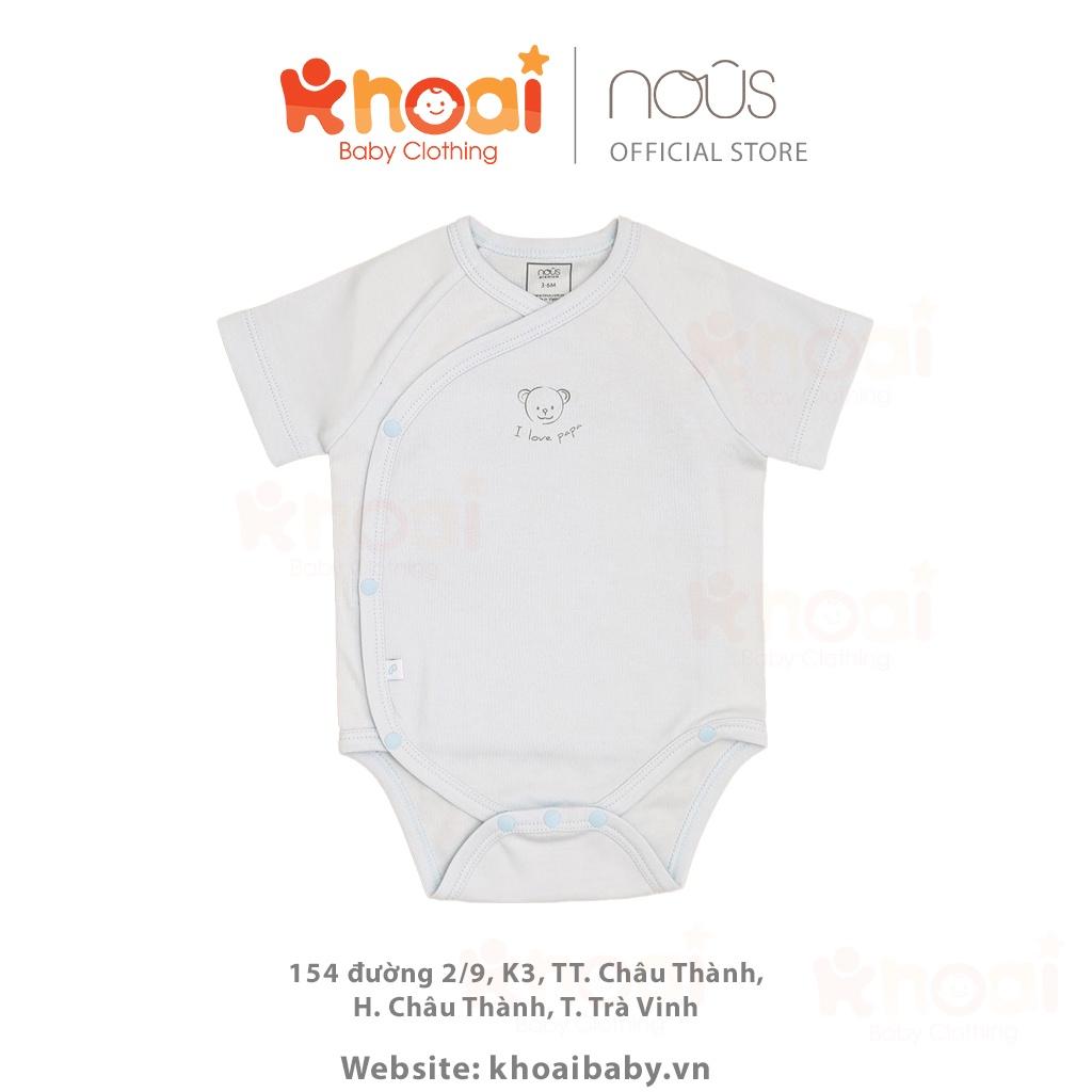 Set 2 bodysuit Nous cài lệch cộc tay xanh trắng hình gấu - Chất liệu cao cấp, co giãn đa chiều