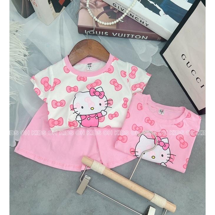 Bộ cộc tay Hello kitty bé gái dễ thương, chất liệu cotton mềm mát co giãn 4 chiều