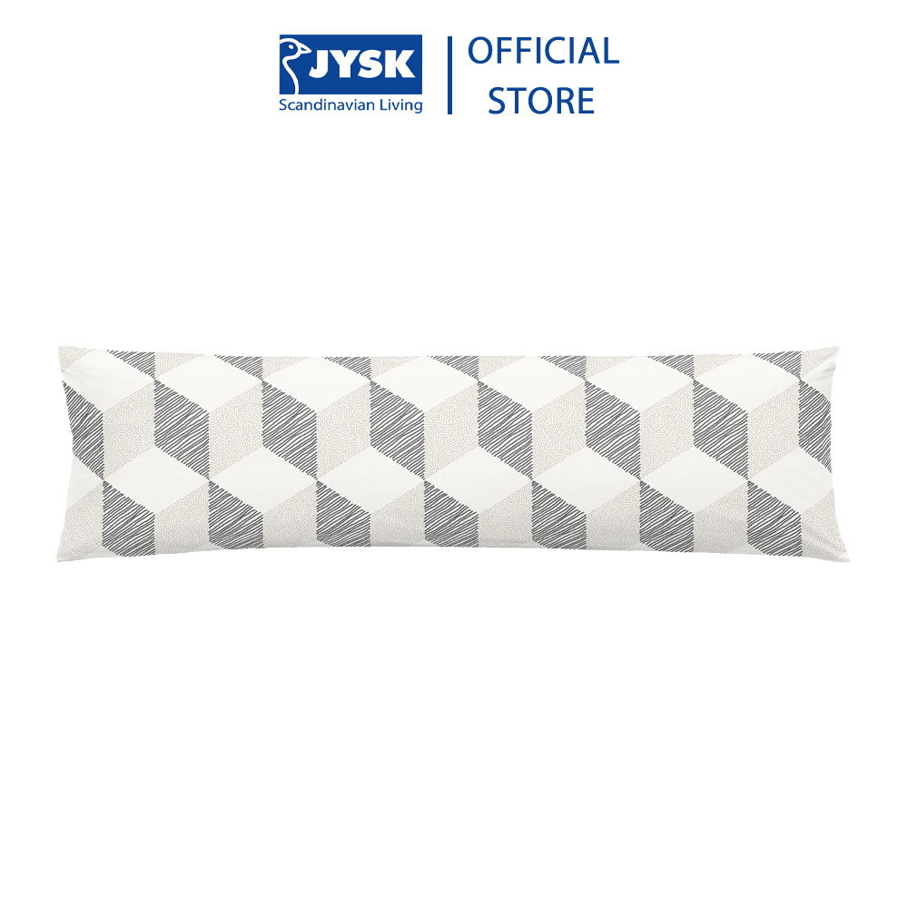 Vỏ gối ôm | JYSK Scandi | cotton sateen trắng hoạ tiết xám | 18x80 cm