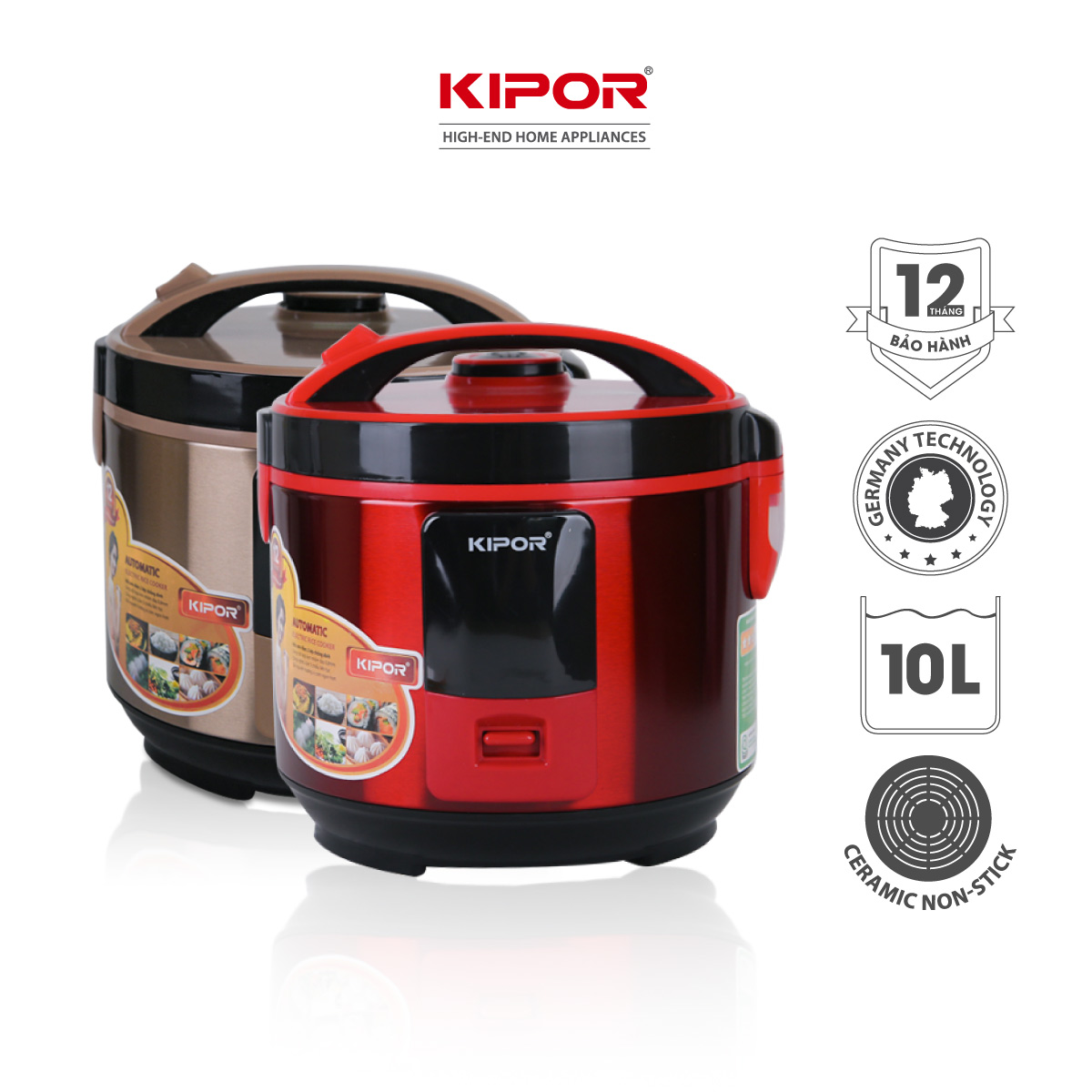 Nồi cơm điện KIPOR KP-N1512 - 1.2L - Lớp chống dính TEFLON 5 lớp lòng nồi dầy 3mm nặng 690G toả nhiệt đều cho 2-3 người ăn - Hàng chính hãng