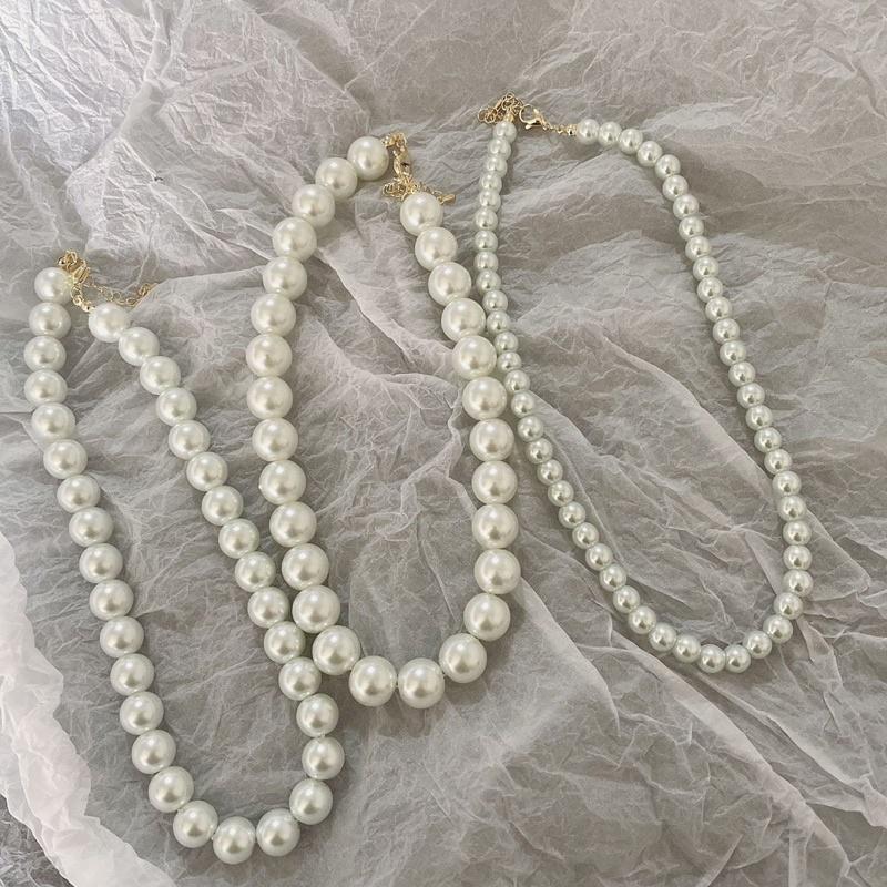 N403 vòng cổ hạt Trai, dây chuyền hạt bẹt dây chuyền choker hạt nhiều kích cỡ kiểu dáng sang trọng cho nữ