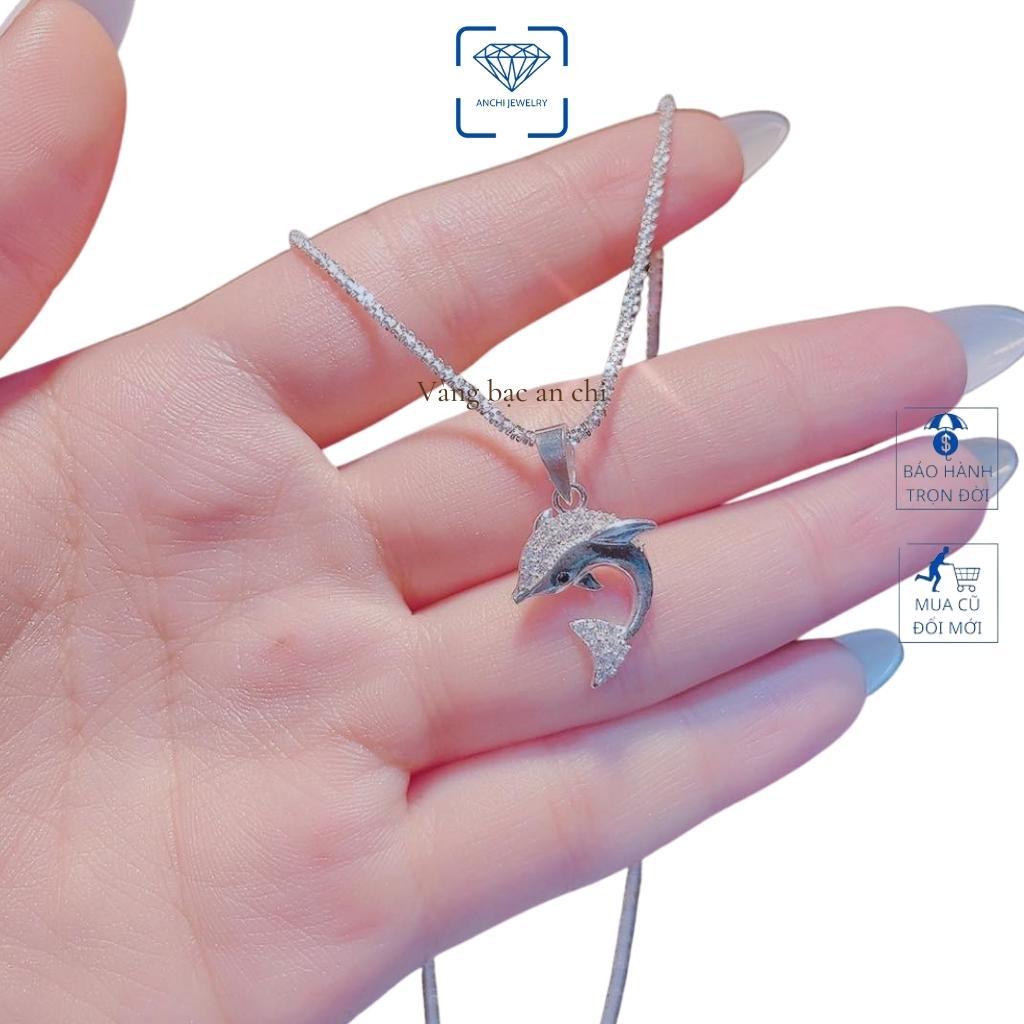 Dây chuyền vòng cổ bạc nữ mặt hình cá heo đính đá thời trang, trang sức Anchi jewelry