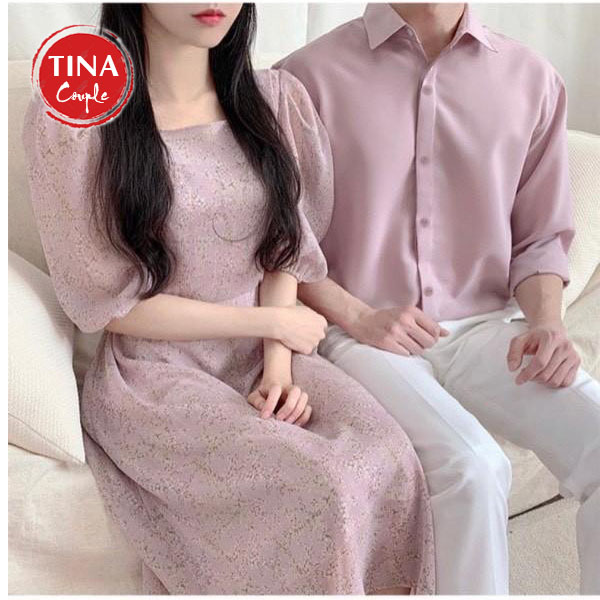 Set đồ đôi áo váy cặp sơmi cao cấp - Couple Tina