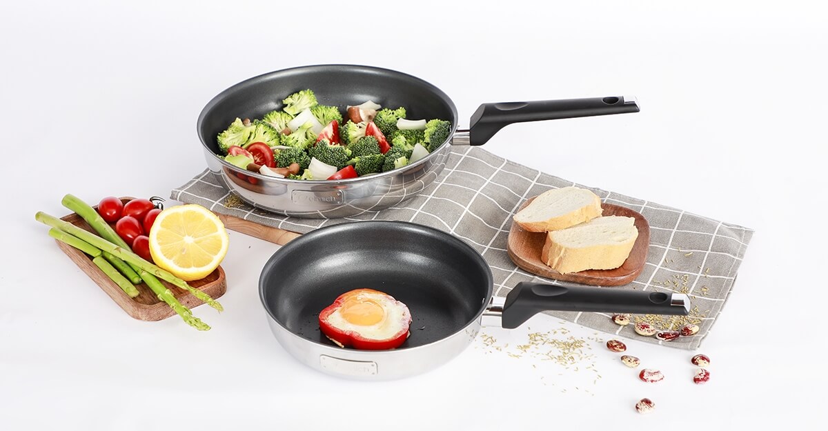 Bộ chảo inox chống dính đáy liền Elmich 2102OL size 20, 26cm, Hàng chính hãng, dùng được mọi loại bếp - JoyMall