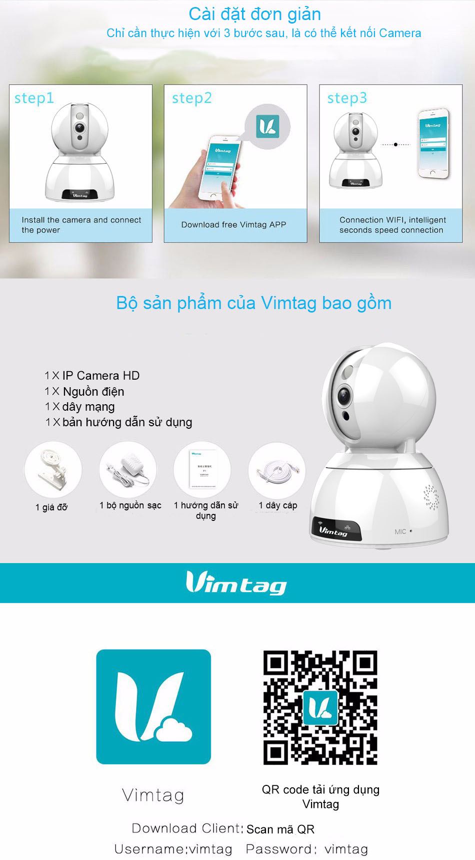 Camera IP Wifi Vimtag CP2X