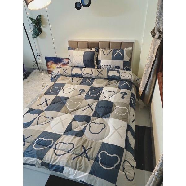 Bộ 5 món ga gối và chăn phao poly cotton trần bông dày loại 1 mềm êm được chọn mẫu