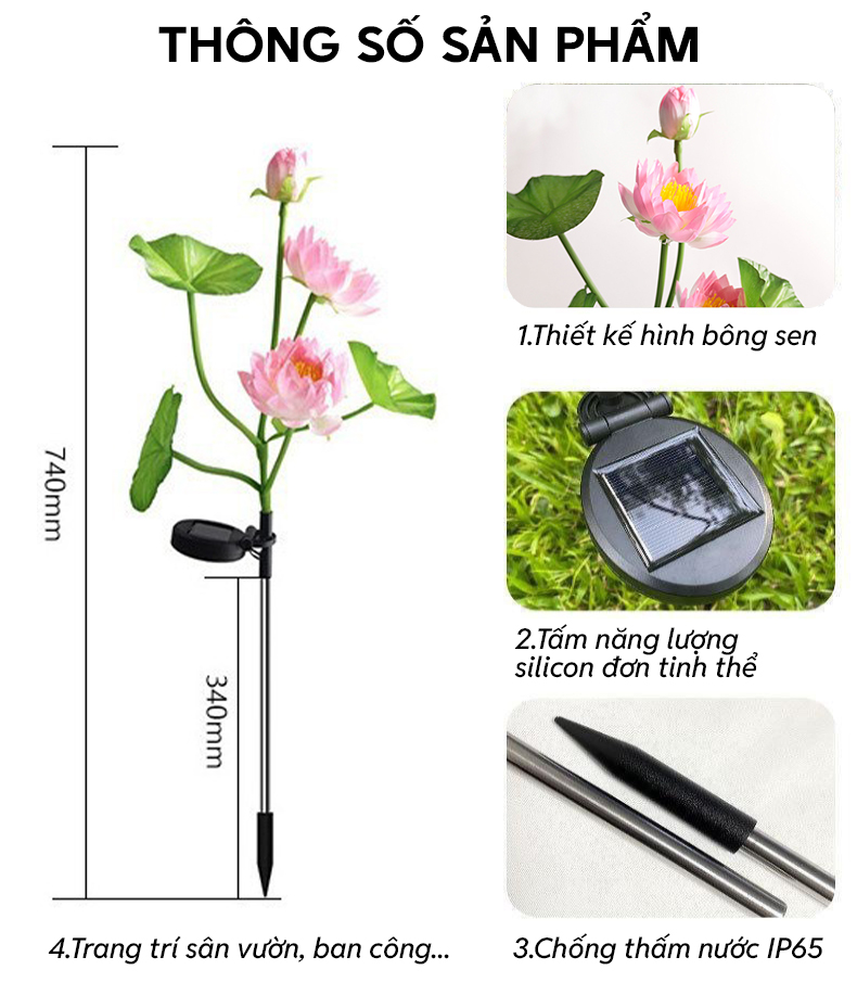 Đèn trang trí năng lượng mặt trời hoa sen, tích kiệm điện, bóng siêu sáng, chống thấm nước - DA3150