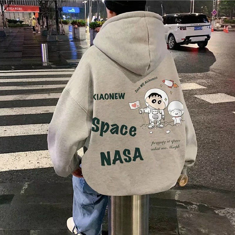 Áo Khoác Hoodie in SHIN cậu bé bút chì,chât Nỉ Basic Unisex Form Rộng Tay Phồng Mũ To 2 Lớp