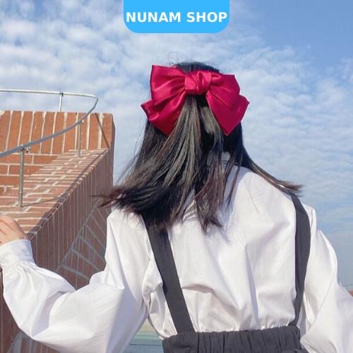 Kẹp tóc nơ size to vải satin phong cách vintage chuẩn form cực đẹp cho nữ Nunam Shop