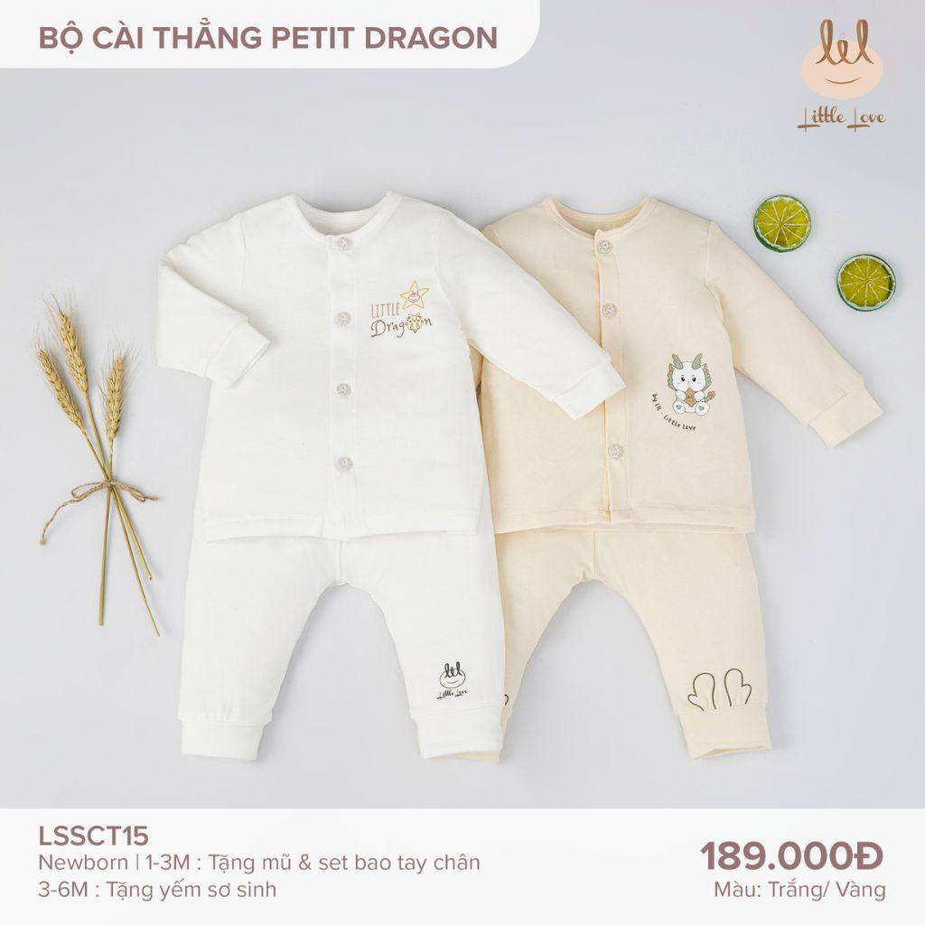 Bộ quần áo cài thẳng dragon chất liệu pettit cho bé từ 0-6 tháng little love (LSSCT15)