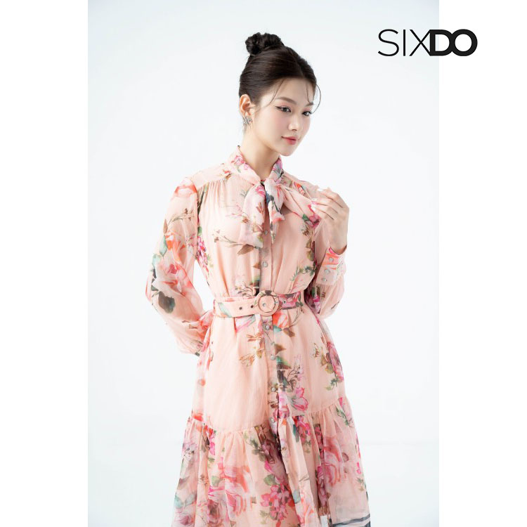 Đầm hoa voan mini đuôi cá kèm đai thời trang SIXDO