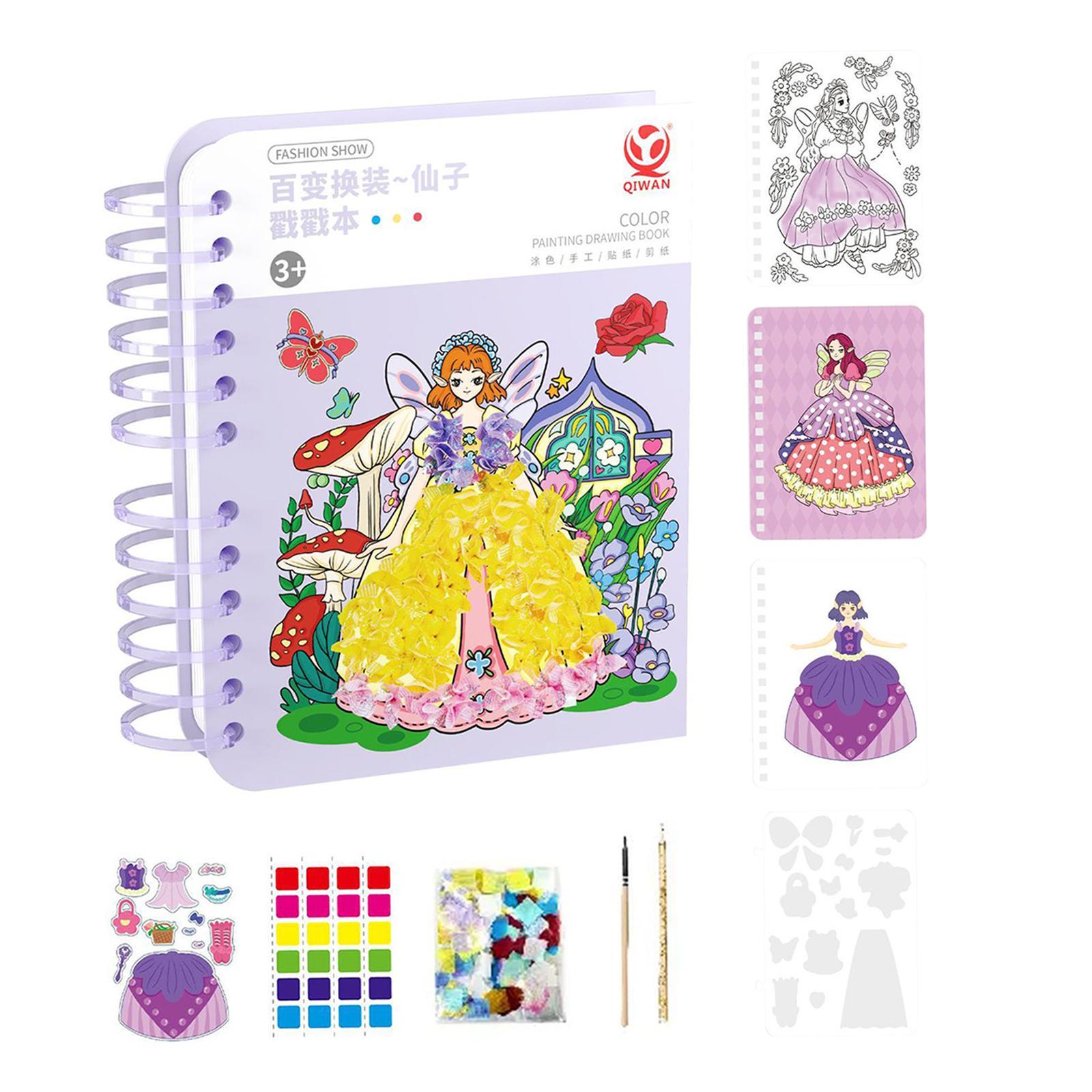Colorful Watercolor Painting Book, Princess Theme Reusable Sticker Book, Removable Travel Sticker Book for Kids Birthday Party Supplies Awards