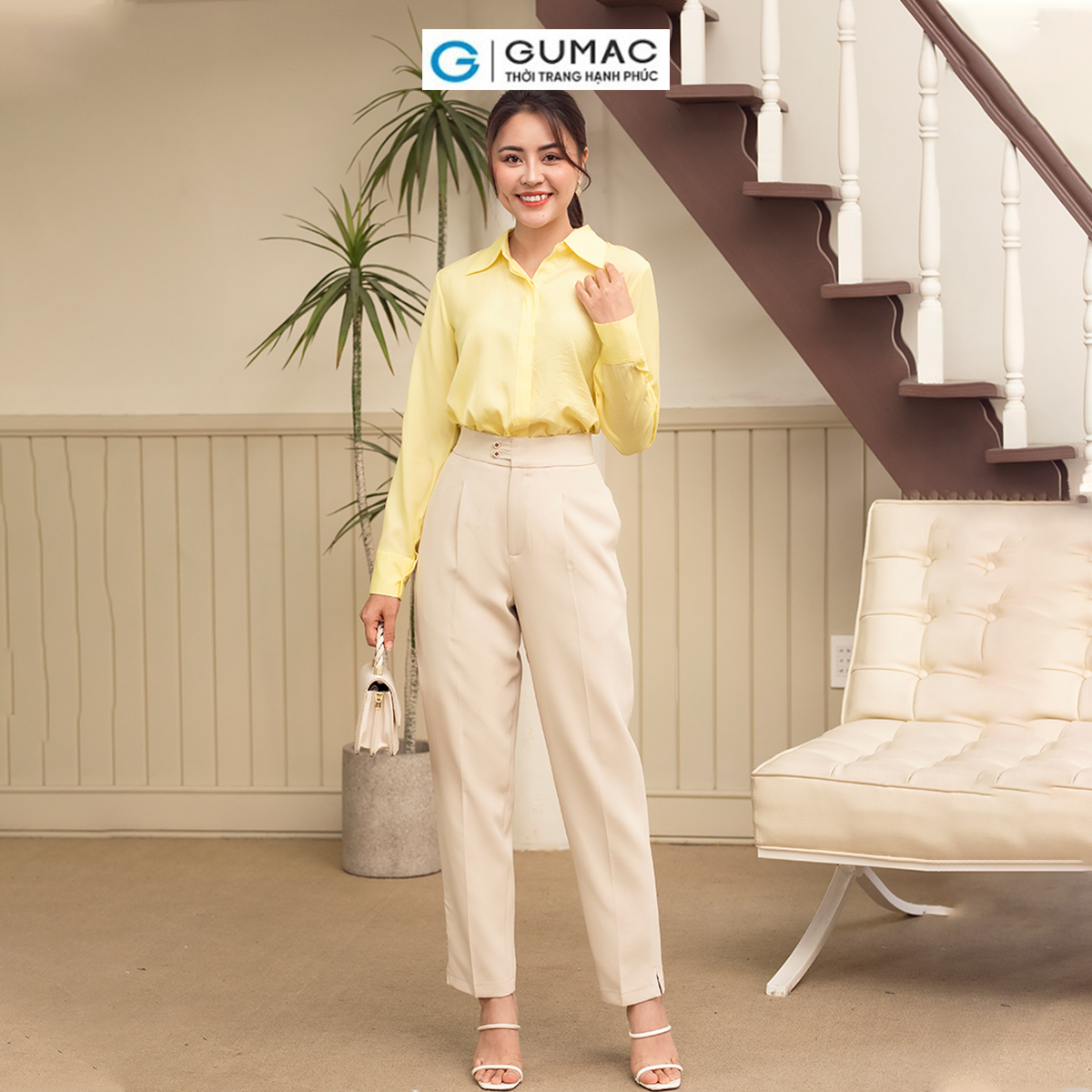 Áo sơ mi nữ tay dài nẹp che nút thanh lịch thời trang GUMAC AD06011
