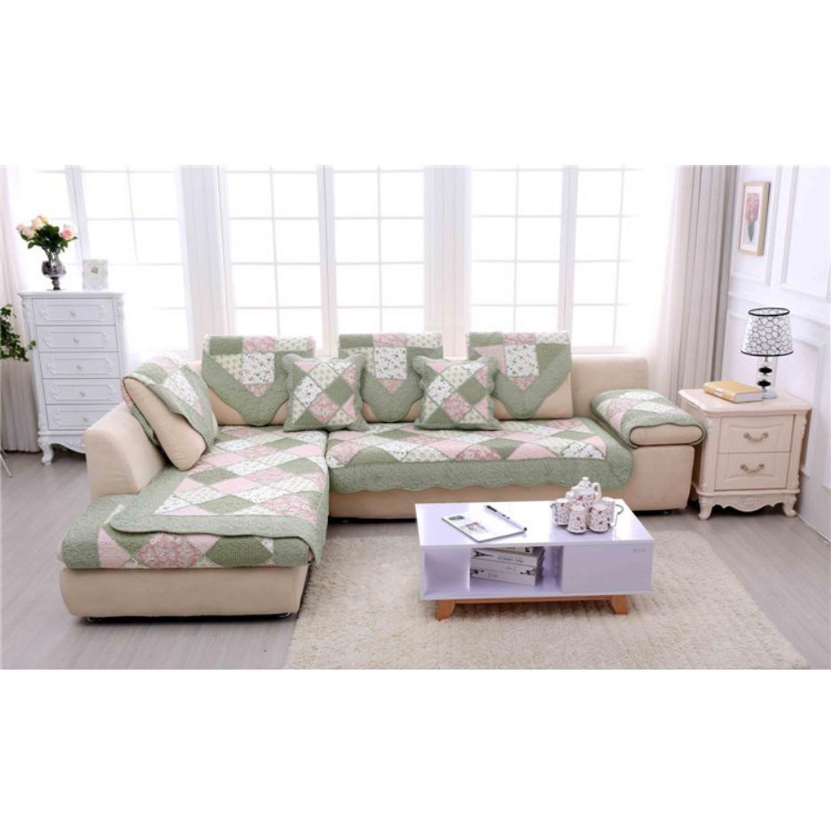Thảm sofa - Xéo ô vuông hồng xanh lá -TSF013