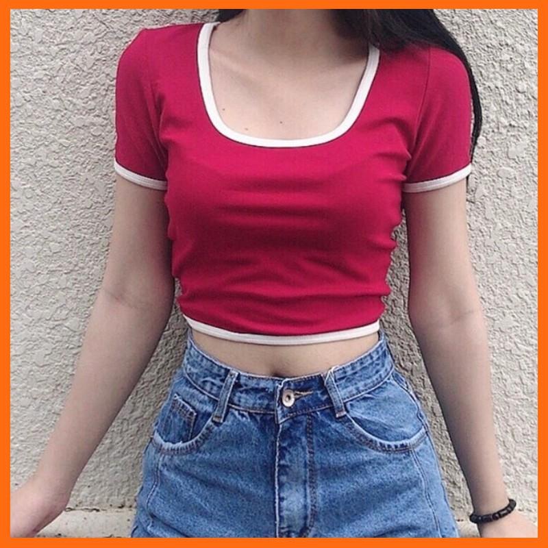 Áo croptop cổ vuông có viền nữ tay ngắn ôm body MADELA, vải cotton mềm mịn thoáng mái, kiểu dáng ôm body trẻ trung năng động dễ phối đồ, có nhiều màu và đủ size để lựa chọn - ACTN02