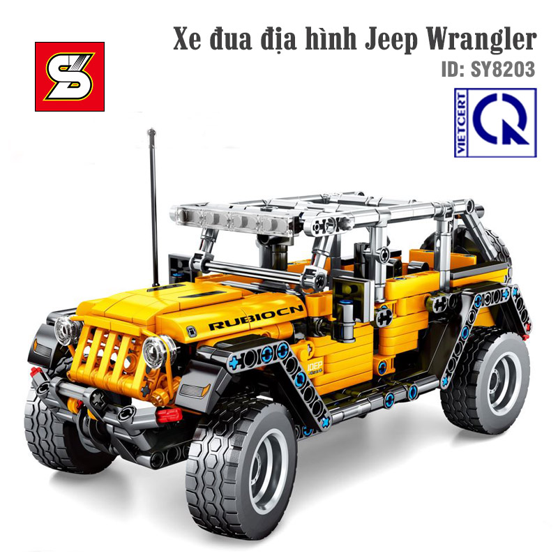 Đồ chơi lắp ghép, xếp hình Xe đua địa hình Jeep Wrangler SY BLOCK SY8203 mô hình kéo cót chạy đà