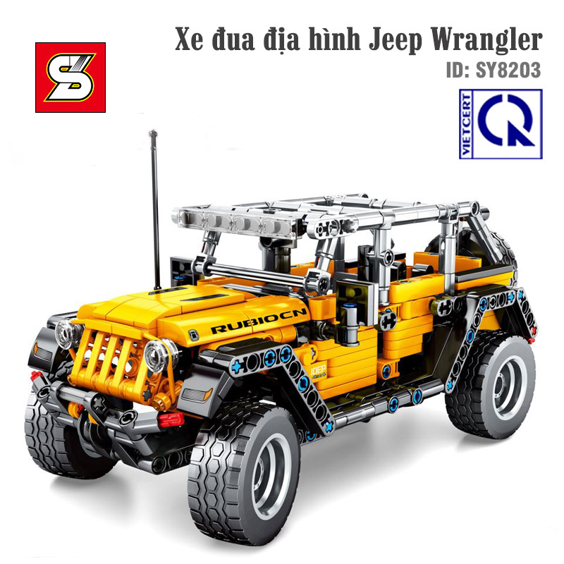 Đồ chơi lắp ghép, xếp hình Xe đua địa hình Jeep Wrangler  SY BLOCK SY8203 mô hình kéo cót chạy đà