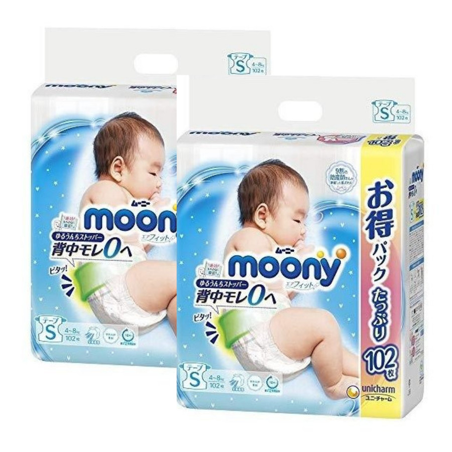 [Combo 2] Bỉm - Tã dán Moony Blue Jumbo size S 102 miếng (Cho bé 4~8kg)