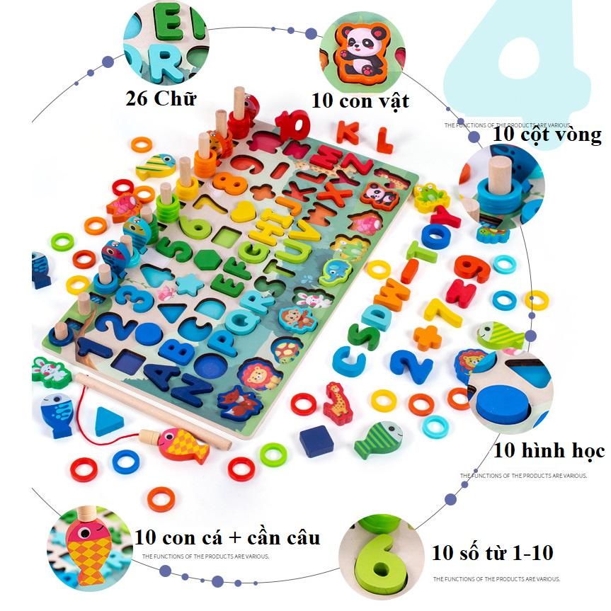 Bộ đồ chơi ghép hình bảng Logarit câu cá, động vật rừng trong 1 KB2160152, Bảng chữ cái, các con vật, chữ số và câu cá