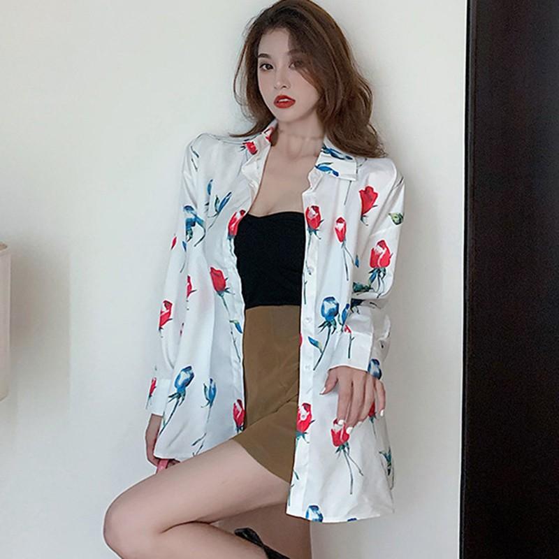 Áo Sơ Mi Tay Dài Dáng Rộng In Họa Tiết Cá Tính Cho Nữ