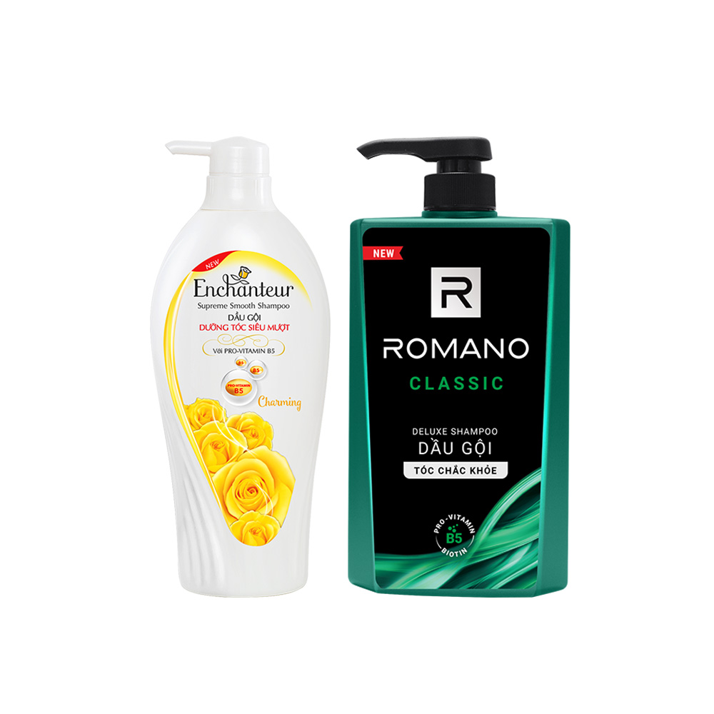 Combo dầu gội hương nước hoa Romano Classic và Enchanteur Charming dưỡng tóc siêu mượt 650g