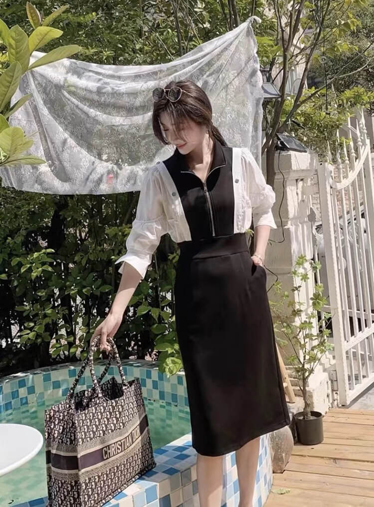 Đầm rớt vai khóa kéo
