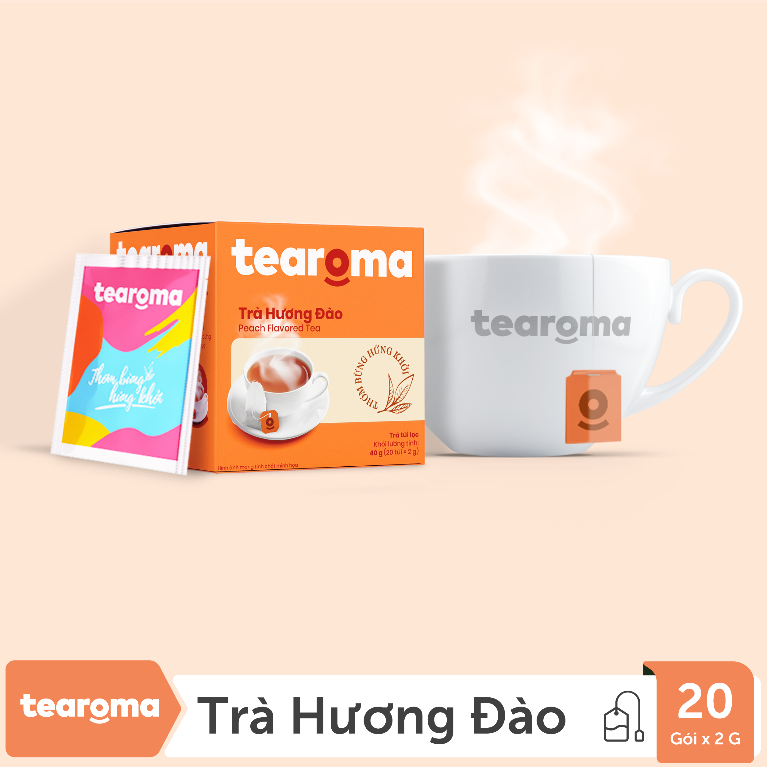 Mua 2 tặng 1 - Trà túi lọc Đào Tearoma (Hộp 20gói x 2gr)