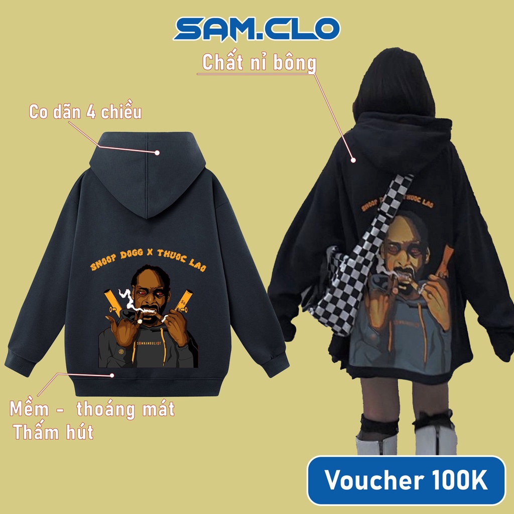 Áo khoác nỉ SAM CLO nam nữ chui có mũ tay dài thu đông freesize dáng Unisex HOODIE SNOOP