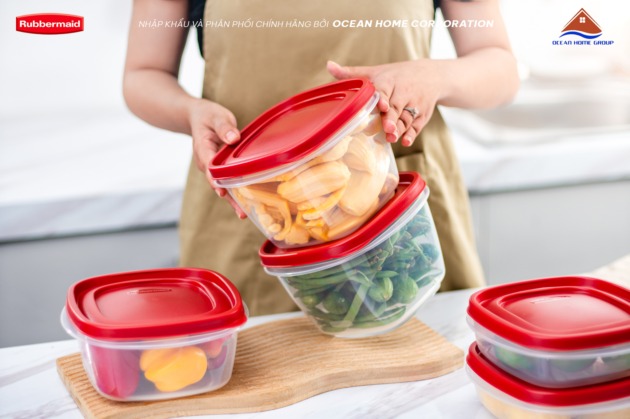 Hộp đựng thực phẩm Rubbermaid nắp đỏ 12 size - An toàn vệ sinh